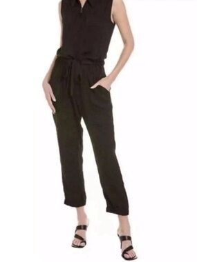 CAbi Women’s Caper Jumpsuit  Solid Black Utility Cargo Romper Jogger Size S